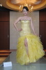 YELLOW ORGANZA BEADED EVENING DRESS