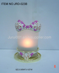 Metal candle holder with colorful crystals and painting
