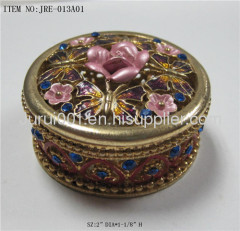 Metal jewelry box with colorful flowers painting