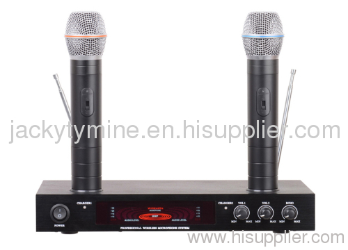 VHF dual channel echo rechargeable wireless microphone