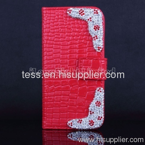 Luxury Diamond Encrusted Crocodile Skin Texture Flip Wallet Styles Leather Cases For iPhone 5