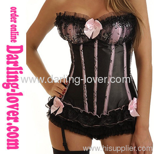 Pink Bra Sexy Black Lace Corset