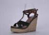 PU Black Ladies Wedge Sandal , 7.5 Size High Heel Summer Espadrille