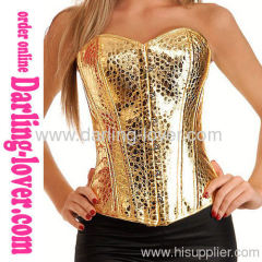 Sexy Gold Leather Overbust Corset