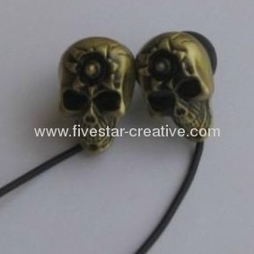 New Gothic Metal Gold Chrome Skull Ear Bud Earbuds Earphone for iPhone