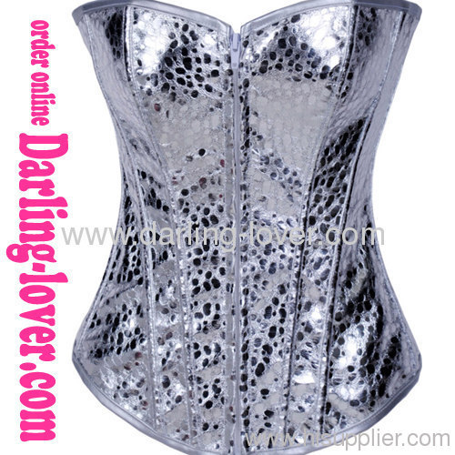 Silver Leather Zipper Corset