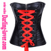 Sexy Leather Zipper Corset with Red Lace