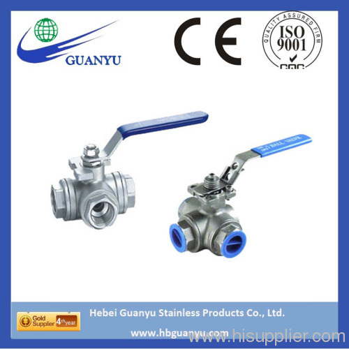 Hebei factory three way stainless steel ball valve, 1000wog, reduce bore