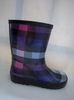 Size 1 Toddler Rubber Rain Boots , Patterned Cotton Lining Grid
