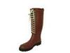 Lace Up Knee Rain Boots Ladies , Long Dark Red 14 Inch Shaft Cool
