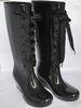 Wedge Heel PVC Womens Knee High Rain Boots , Lace Up Black Size 6