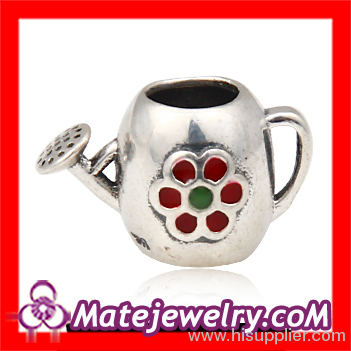 european Sterling Silver Red Enamel My Garden Charm For Bracelets