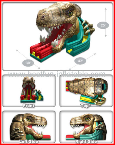 Dual Lane Raptor Jungle Inflatable Dino Slide