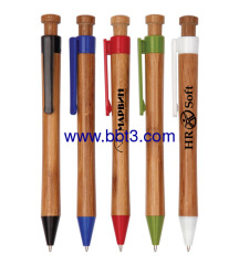 Bamboo click promotional ballpoint pen with plastic clip