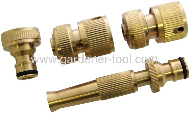 4brass hose nozzle set include brass nozzle,brass quick connector and brass tap