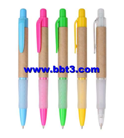 Promotional eco ballpen with rubber grip and plastic clip