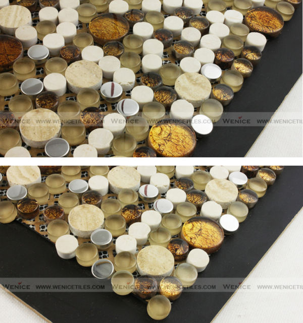 Marble, glass and metallic mixed mosaico fiber backed
