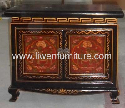 Tibetan painted bedside cabinet