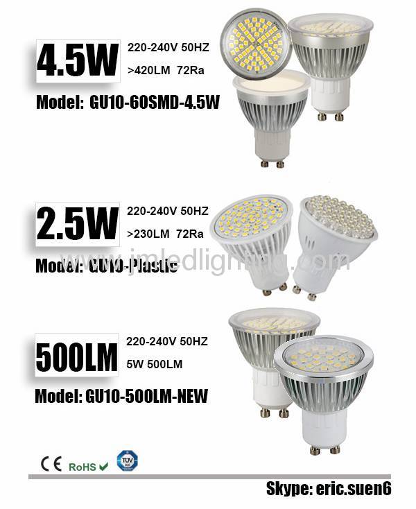 500lm gu10 led light 4.5w 110v 60hz 220v 50hz