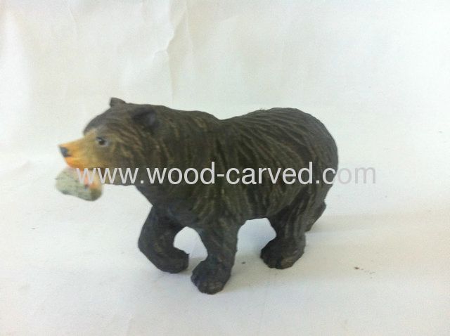 Wood carved Black Bear & Fish 
