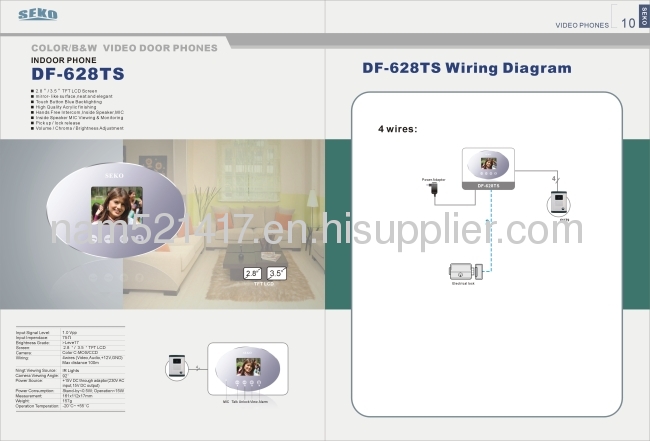 Hot selling color video door phone 4 wires night vision intercom(DF-628TS+OUT9
