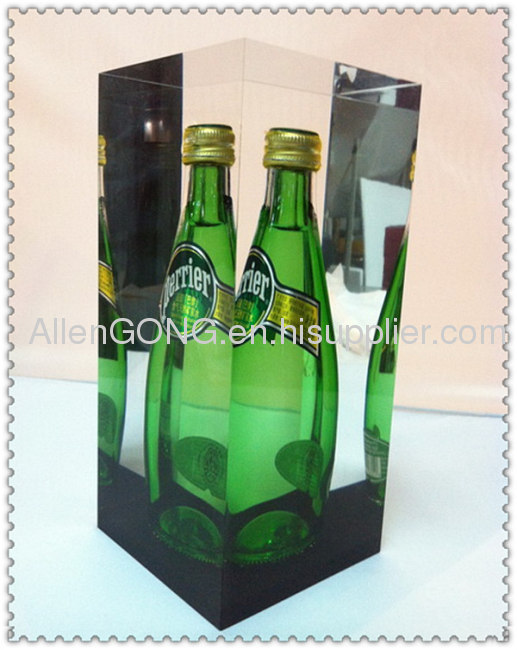 Clear Square Custom Acrylic Embedment with Bottle