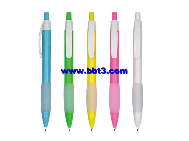 Promotional ballpen with colorful barrel and soft grip