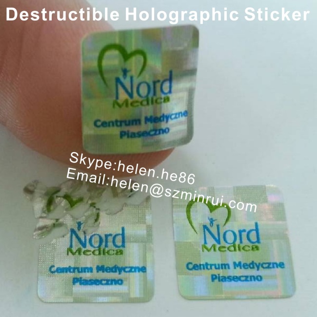 Custom 3D hologram destructible vinyl sticker,tamper evident security adhesive label