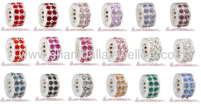 Wholesale Large hole European crystal silver spacer charm beads