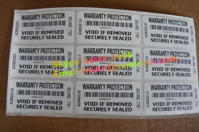 Custom security asset tracing sticker,barcode tamper evident labels