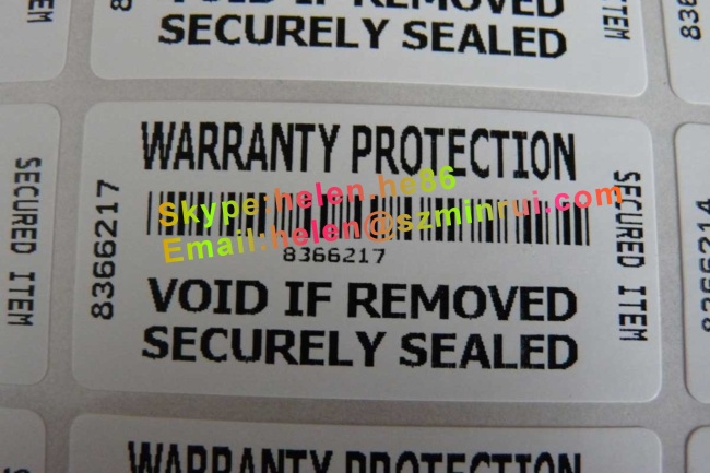 Custom security asset tracing sticker,barcode tamper evident labels