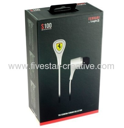 Ferrari by Logic3 Scuderia S100 White In-Ear Headphones with Inline Microphone for Smart Phones