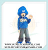 blue jacket dancing boy mascot costume
