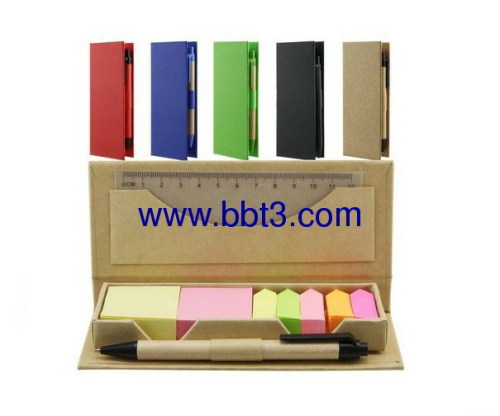 Promotional eco paper box with sticky notes and ballpen,ruler