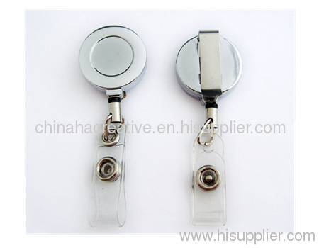 Round Metal Retractable ID Card Holder with Clip
