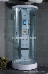 a touch sensitive screen control panel with luxury modern shower cabin