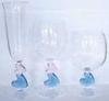 Hand Blown Champagne Glass Goblets For Engagement Art Pink Blue Heart