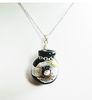 Black Glass Pendants Necklaces circular With owl , Lampwork pendant