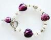 Purple Handmade Glass Bead Bracelets , Heart shaped 7.5' Stretch