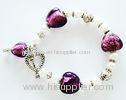 Purple Handmade Glass Bead Bracelets , Heart shaped 7.5' Stretch