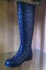 Print Blue Leopard Knee Rain Boots For Women With Half , Anti-slip