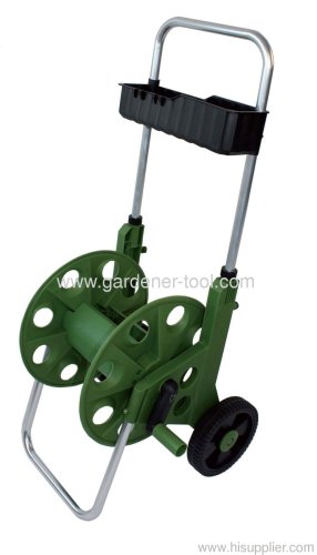 60M Metal Garden Hose Reel Cart With Garden Tools Basket