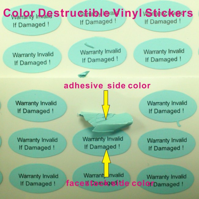 Custom Warranty Invalid If Damaged Stickers,High Security Destructible Label Adhesive Side Color Is Same As The Printing Side