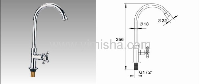 356mmx G1/2x dia.22mmx dia.18mm Vertical PolishedKitchen Faucet with SingleCross Handle