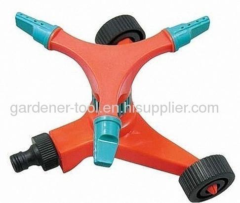 Plastic 3-Arm Garden Water Sprinkler With Wheel Base Lawn Sprinkler Yard Sprinkler Plastic Garden Hose Sprinkler