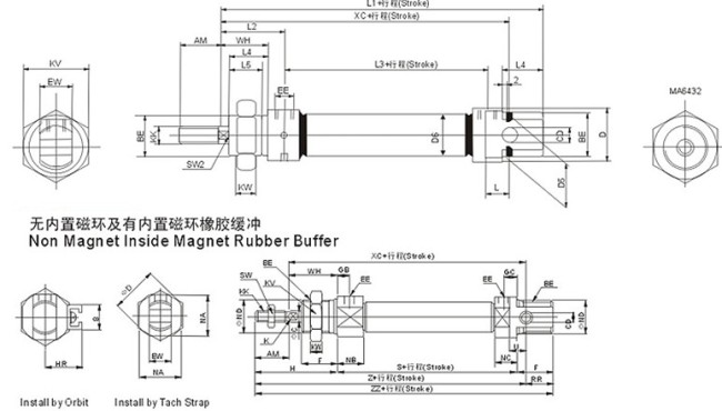 taiwan stainless steel air mini cylinder MA 6432