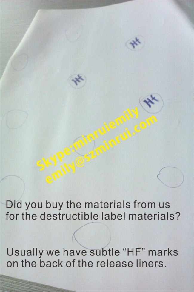 Glossy White Ultra Destructible Vinyl Materials,Destructive Label Materials with Gloss White Surface