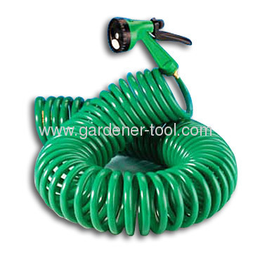 15M EVA Garden Coil Hose With Plastic 4-Pattern Hose Nozzle As Garden Water Hose To Irrigate Plant,Car Washing