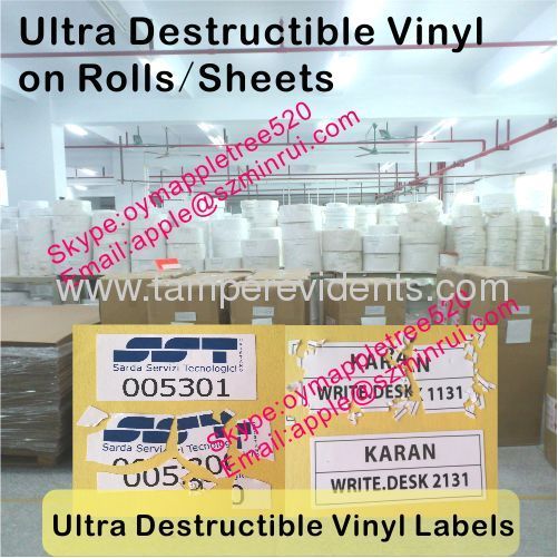 Custom Size Ultra Destructible Vinyl On Rolls/Sheets,Biggest Manufacturer of Destructive Label Materials