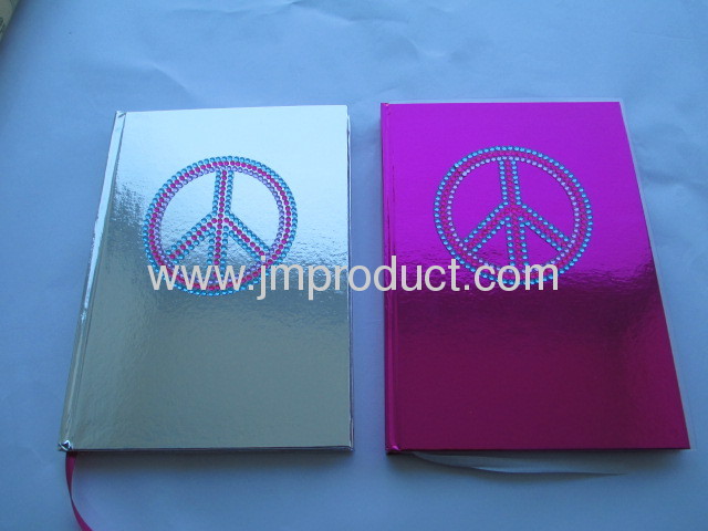 peace design rhinestone hard cover notebook